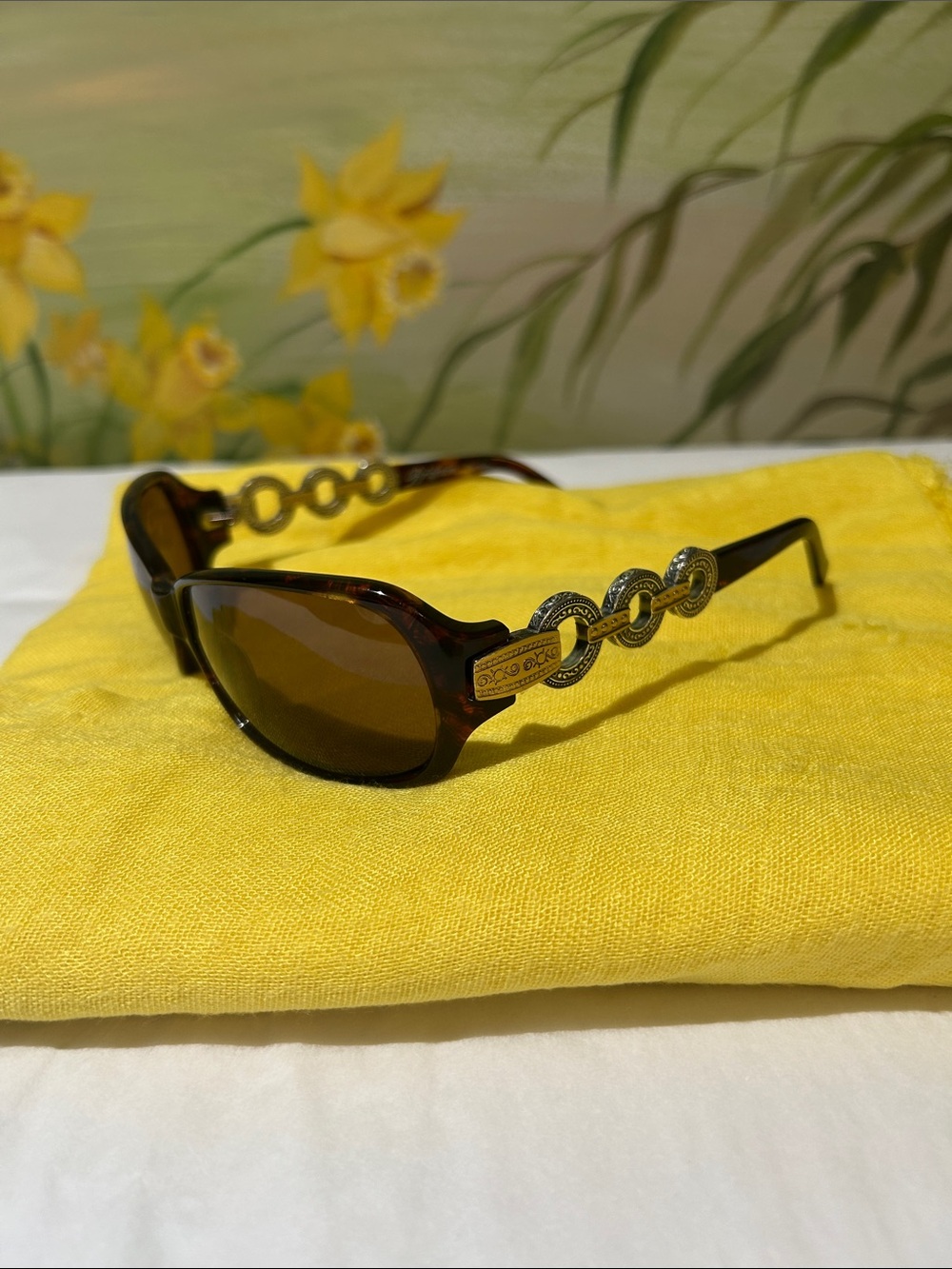Brighton Central Park Tortoiseshell Handmade Sunglasses Silver Gold Scroll